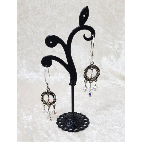 Vintage Sterling Silver Crystal & Silver Chandelier aurora borealis Earrings - Picture 2 of 5